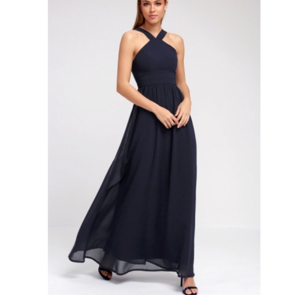 Lulu's Air of Romance Navy Blue Maxi dress Sz M - Picture 13 of 14